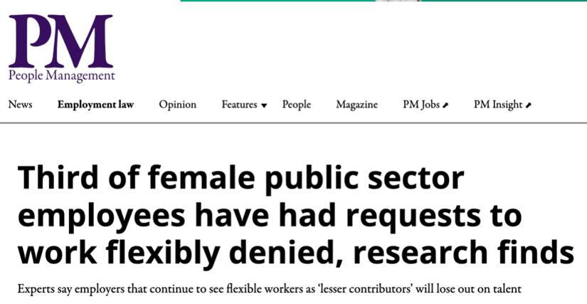 People Management | Third of female public sector employees have had requests to work flexibly denied