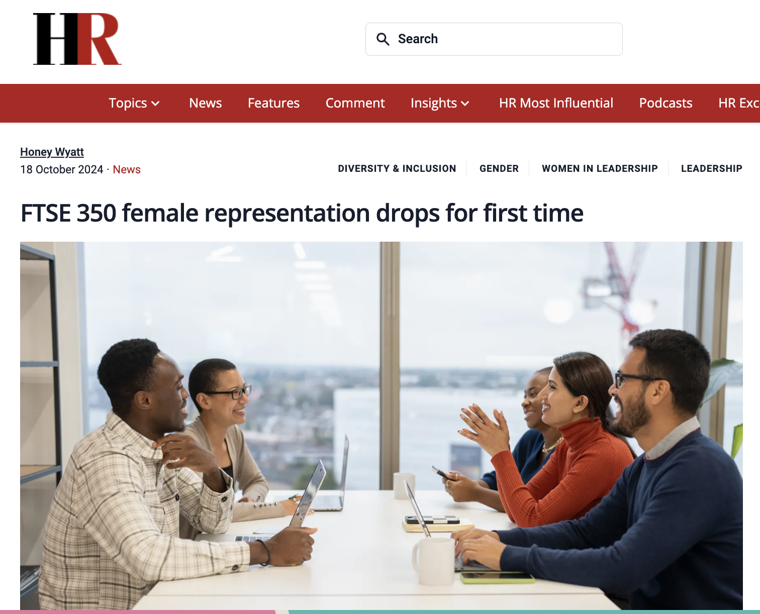 HR Magazine | FTSE 350 female representation drops for first time